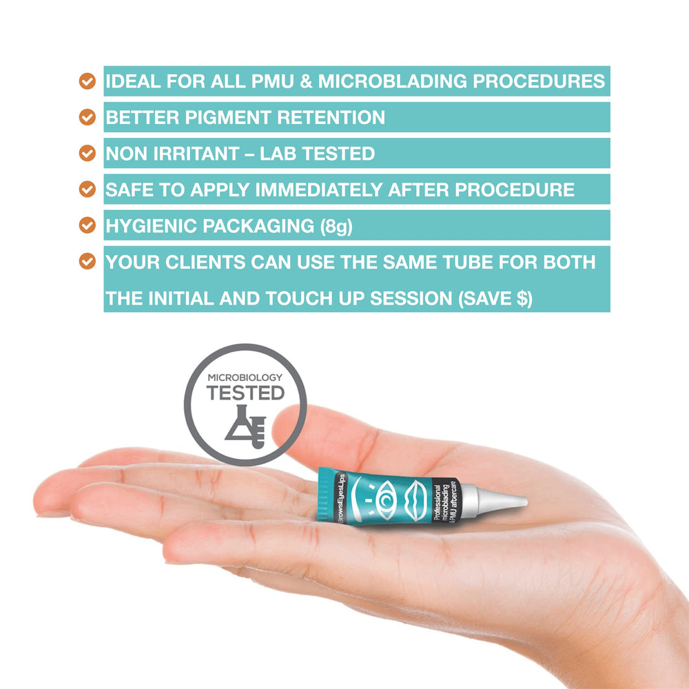 Brows Eyes Lips microblading session usage illustrates compatibility across initial and touch-up visits
