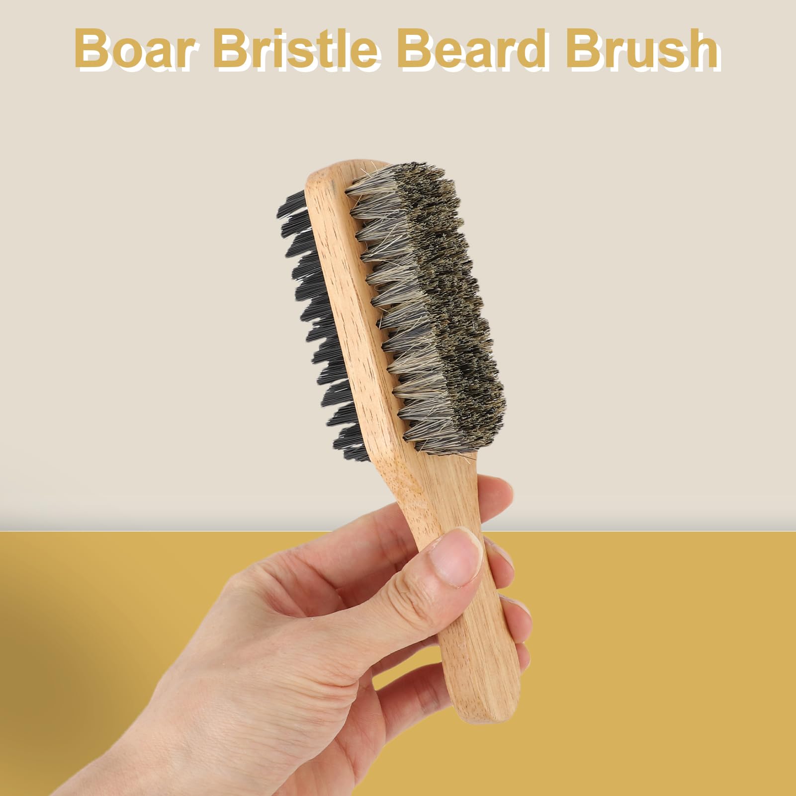 Brrnoo cepillo de barba en uso, hombre cuidando su estilo diario.