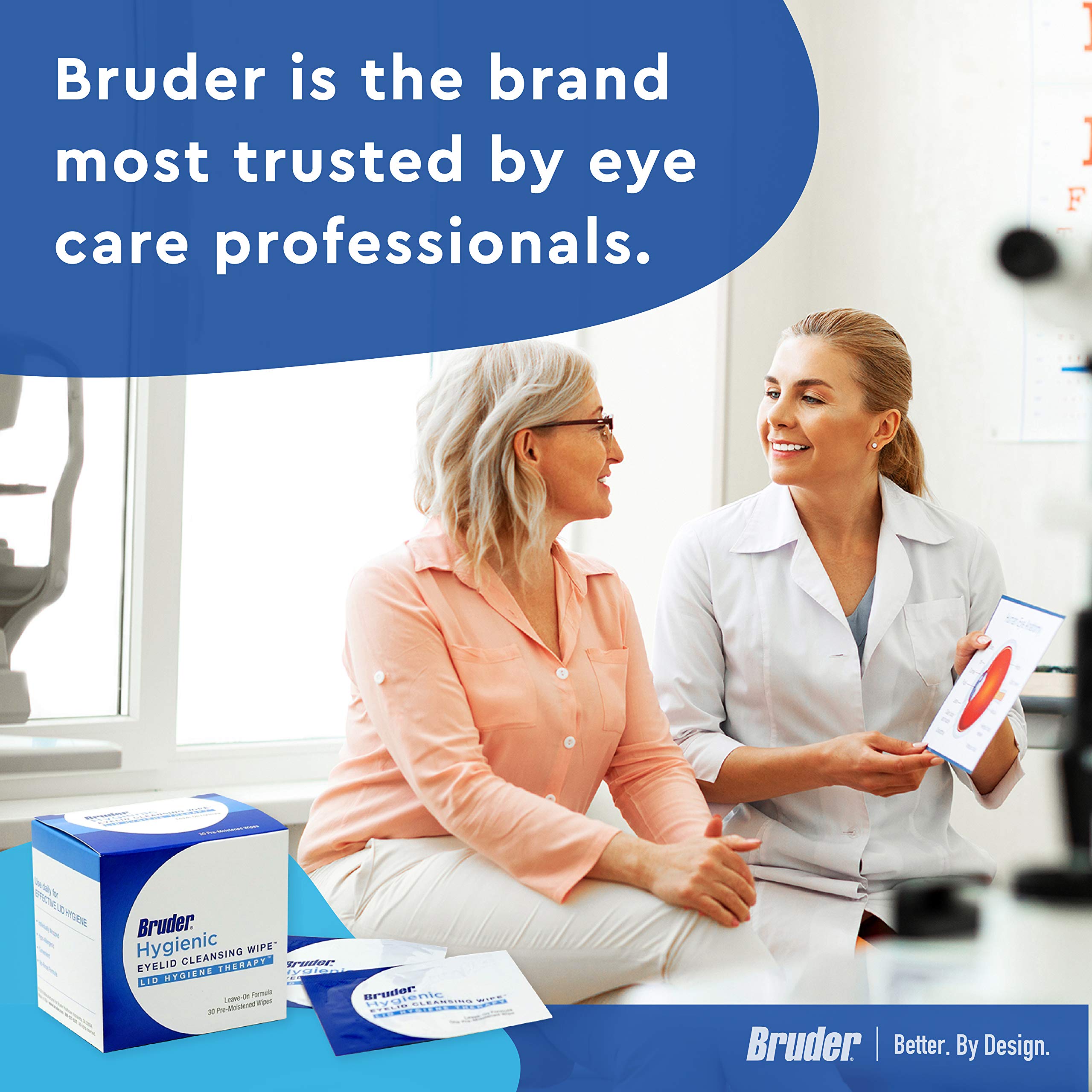 Bruder eyelid cleansing wipes application motion illustrates gentle exfoliation and oil removal.