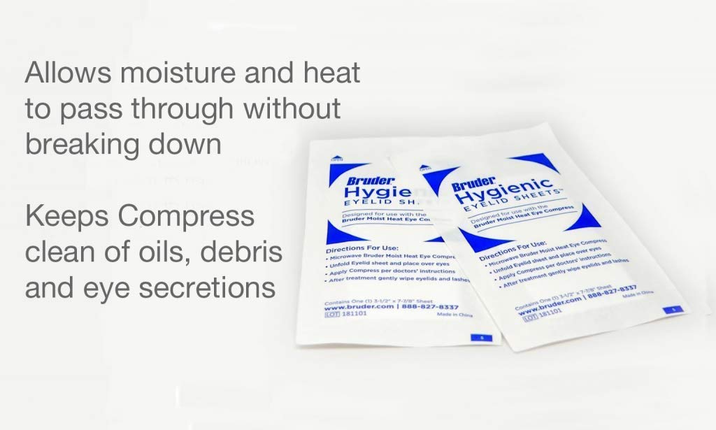 Bruder eyelid sheets used with Moist Heat Compress for clean lids.