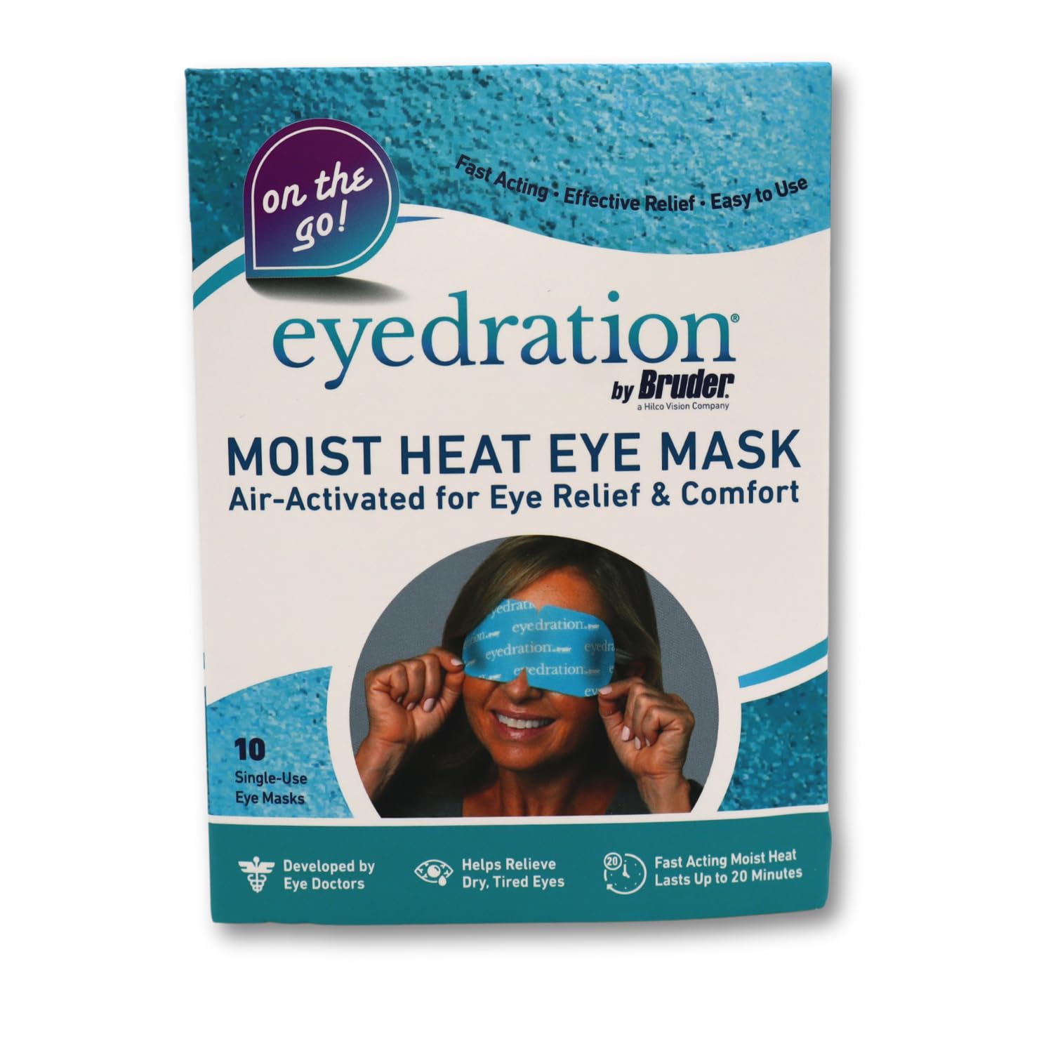 Bruder self-heating eye mask worn over eyes for soothing warmth and comfort