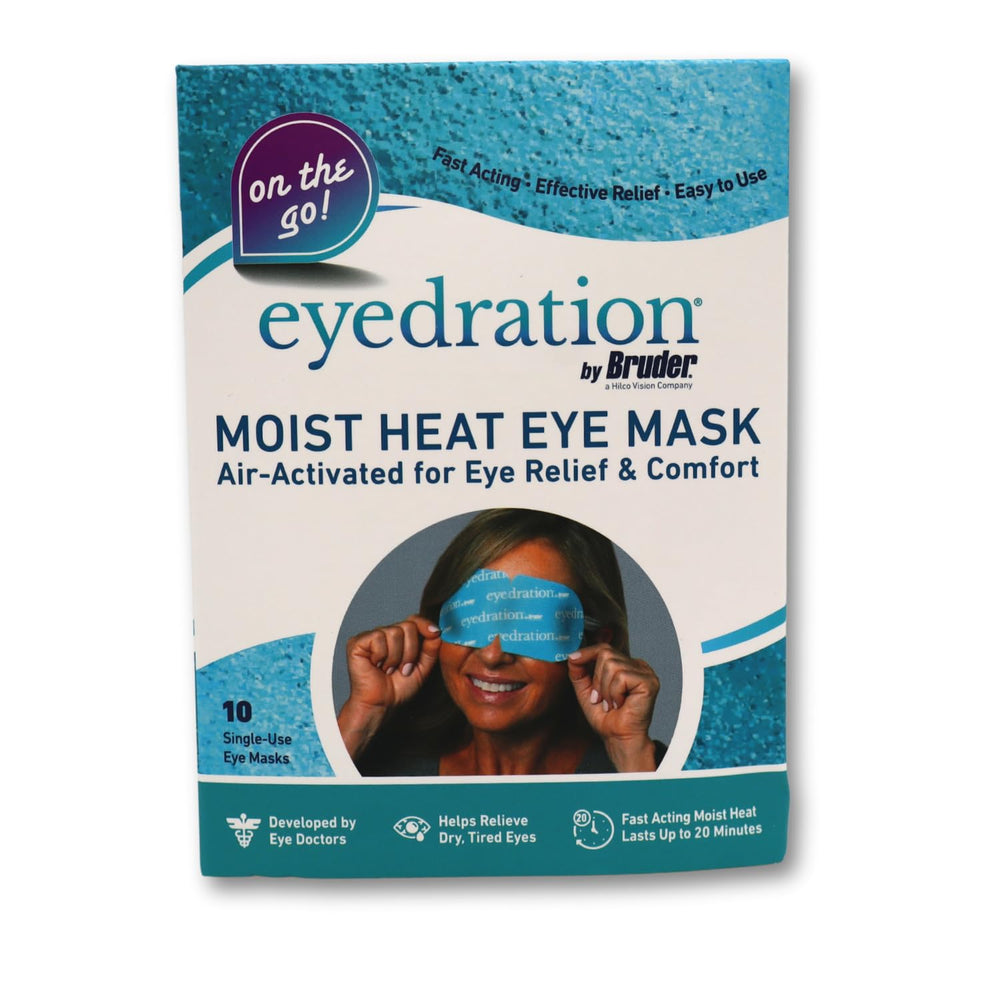 Bruder self-heating eye mask worn over eyes for soothing warmth and comfort