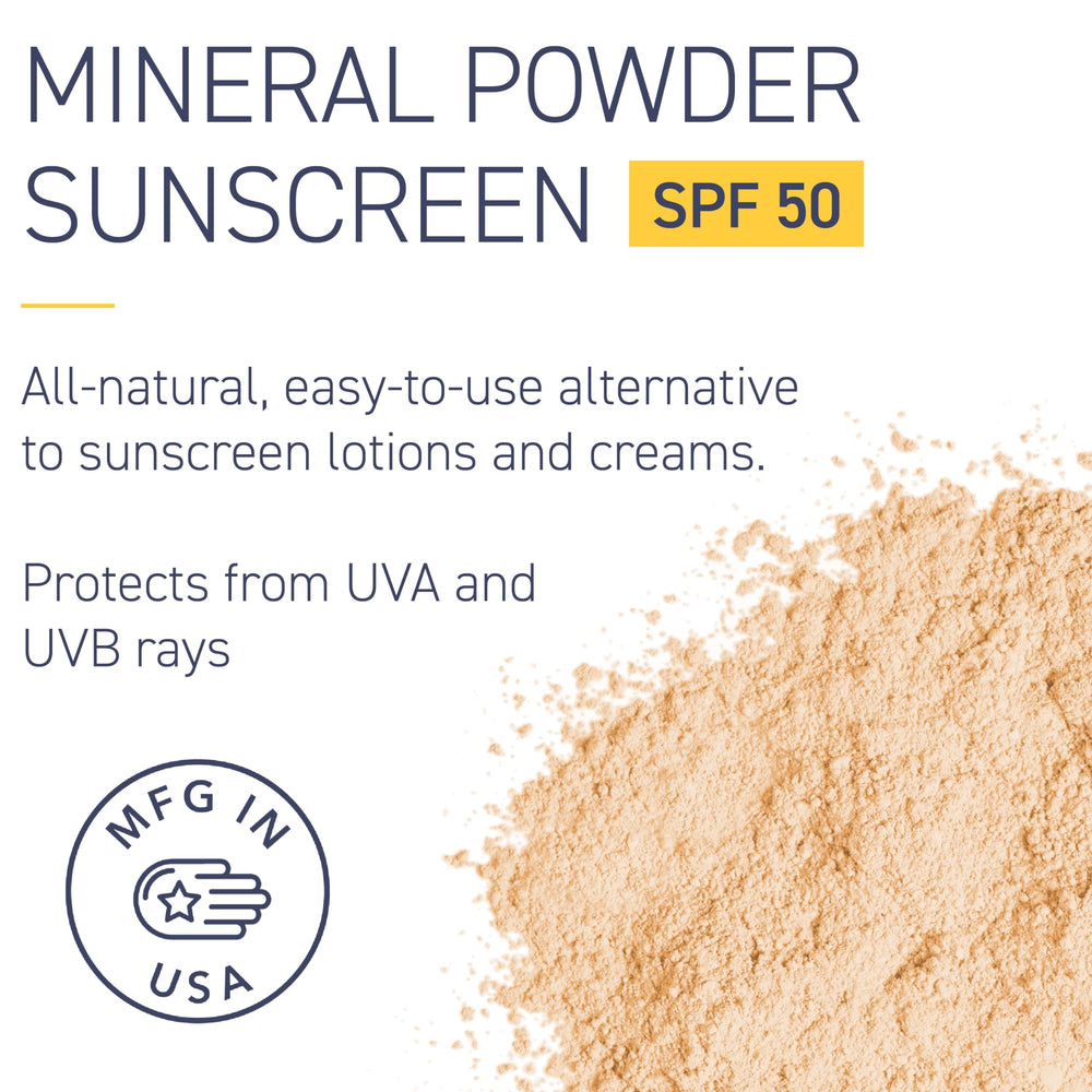 Brush On Block mineral powder application on skin for light coverage