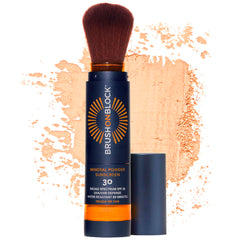 Brush On Block SPF30 powder-application demonstrates easy on-the-go sun protection