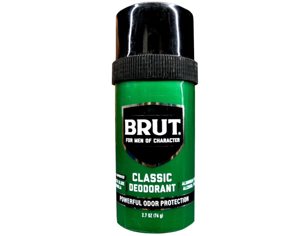 BRUT Classic Round Stick 4-pack, front view, showcasing bold Original scent