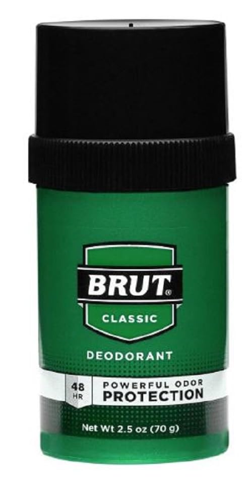 Brut deodorant round solid 2-pack application top highlights easy glide for comfortable underarms.