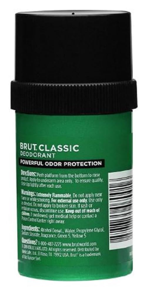 Brut deodorant round solid 2-pack texture close-up emphasizes smooth, even application.