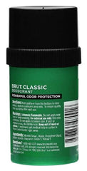 Brut deodorant round solid 2-pack texture close-up emphasizes smooth, even application.