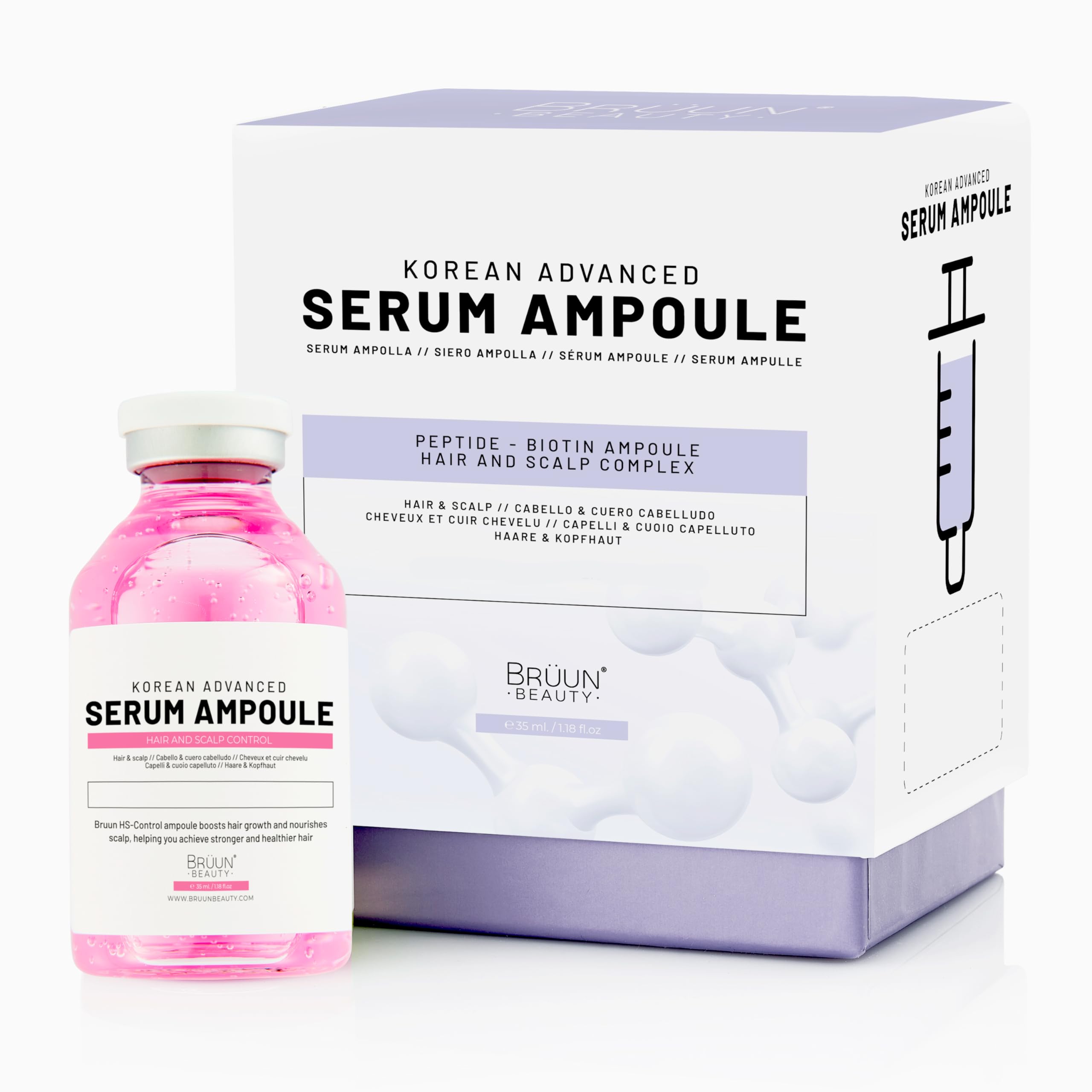 BRÜUN HS serum bottle closeup highlighting premium hair treatment formula