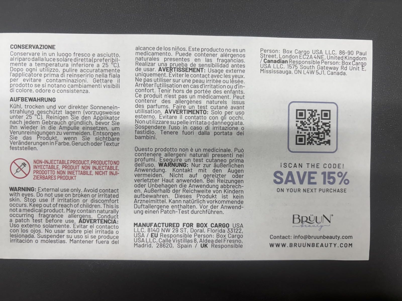 BRÜUN SC label emphasizes South Korea origin and eco-friendly ethos.