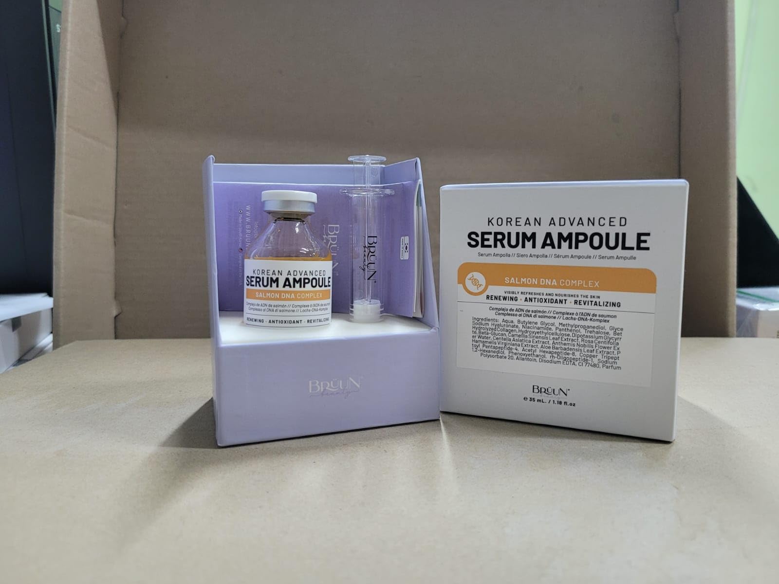 BRÜUN SD Salmon DNA Ampoule with derma roller application demonstrating deep absorption