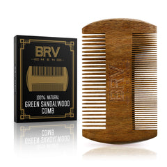 BRV MEN beard comb green sandalwood dual-sided for precise grooming and natural conditioning.