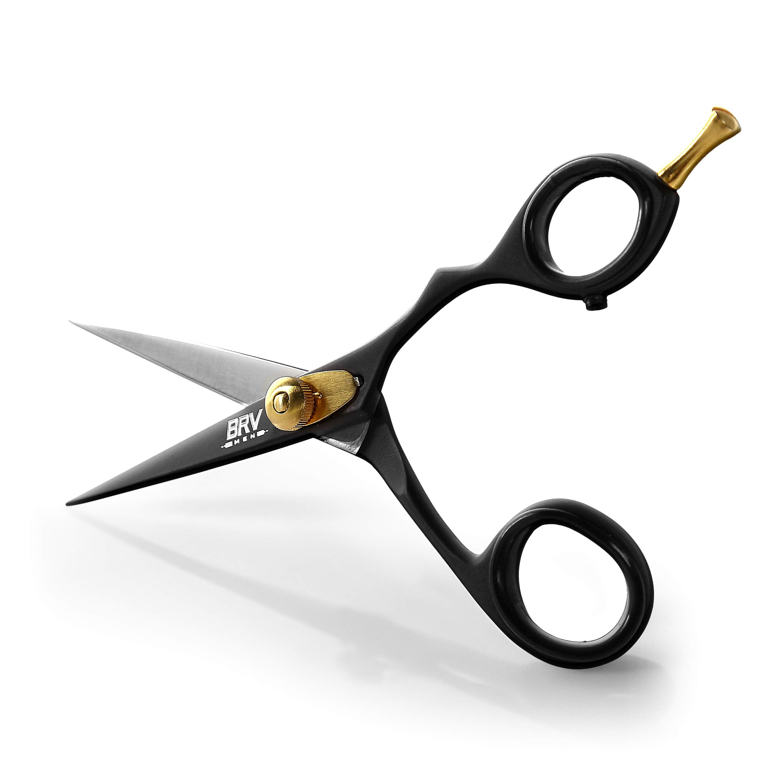 BRV MEN professional moustache scissors closeup edge for precise trims and longevity.