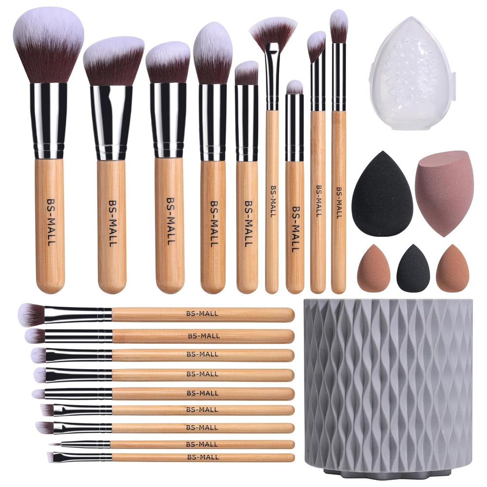 BS-MALL bamboo-handle brushes for precise makeup application and a smooth finish.