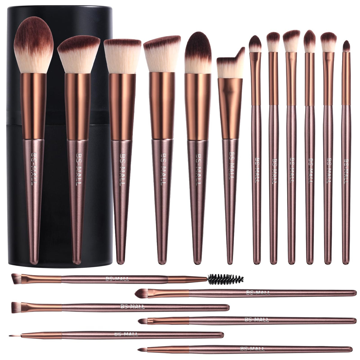 BS-MALL makeup brush set with black case, ideal for on-the-go flawless application.