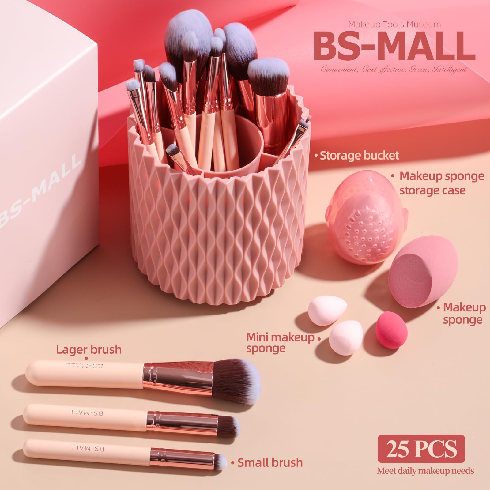 BS-MALL brushes feature rose-pink aluminum tubes for stylish durability