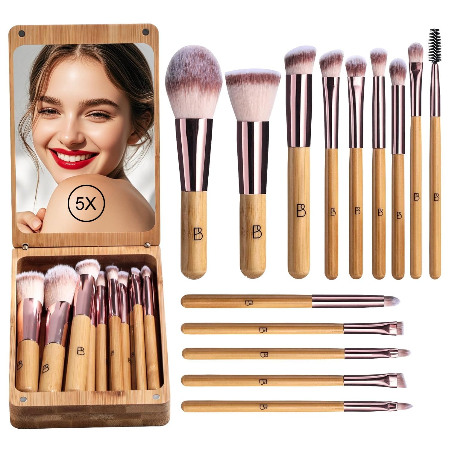 BS-MALL travel makeup brush set with kabuki brushes in a compact case for on-the-go touch-ups.