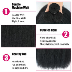 BSBU double-machine-weft kinky straight bundles provide secure structure and reduced shedding during wear.