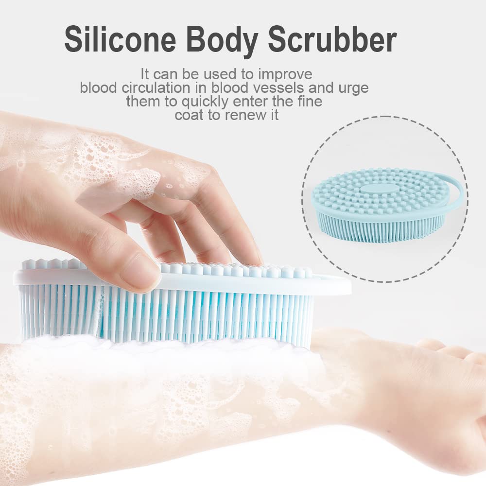 Bsofing shower brush in use for efficient cleansing and lathering.