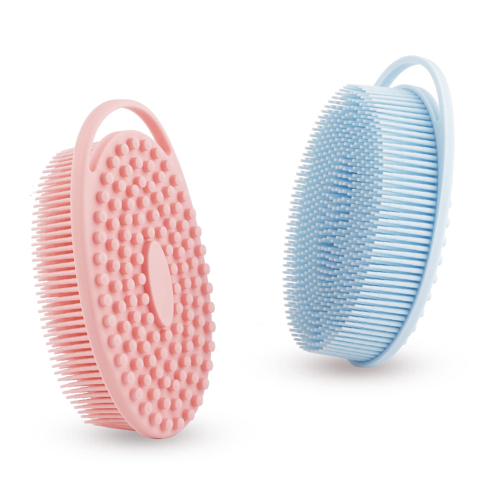 Bsofing soft silicone body scrubber pink and blue for gentle exfoliation.
