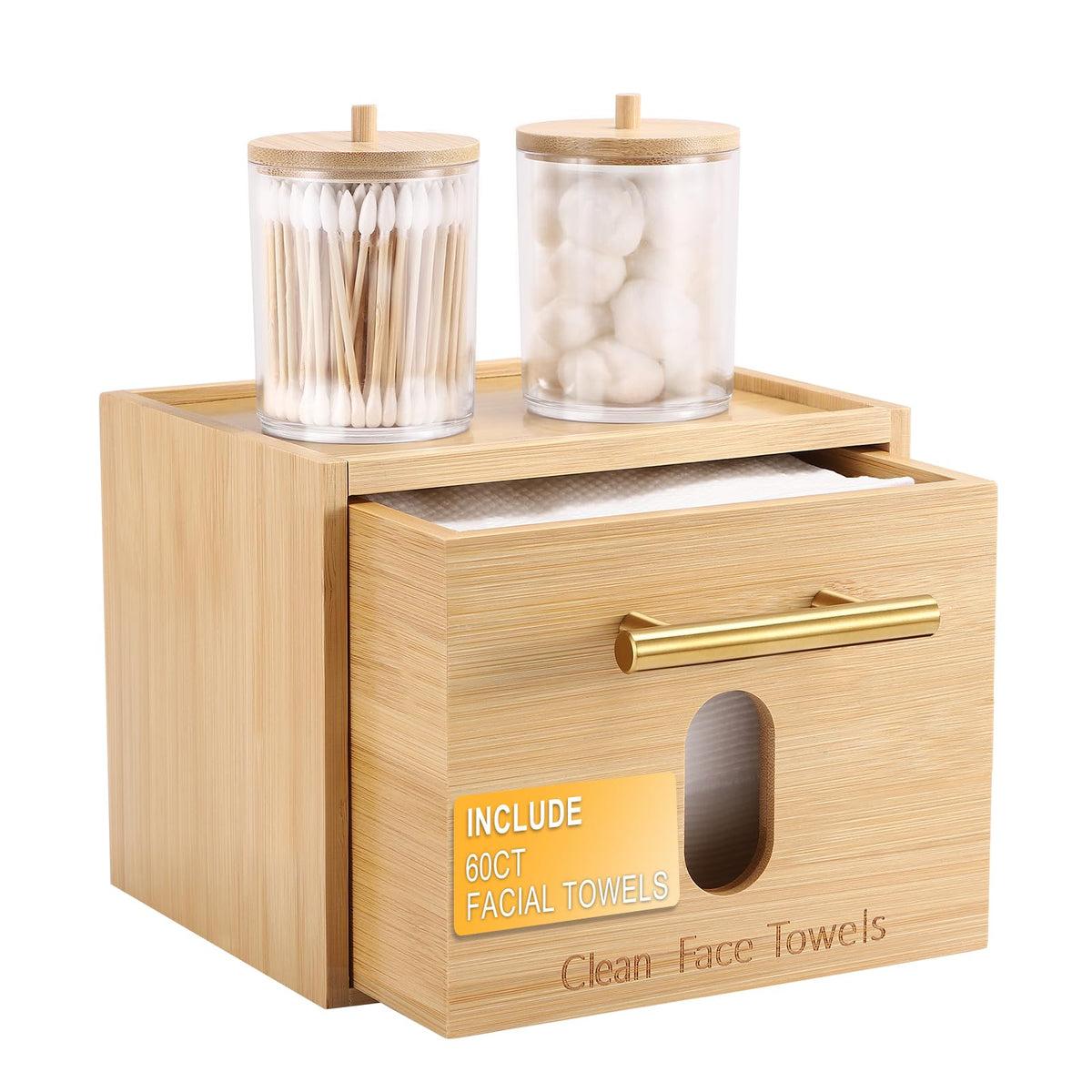BSSN disposable face towel holder bamboo container keeps towels neatly organized for daily routines.