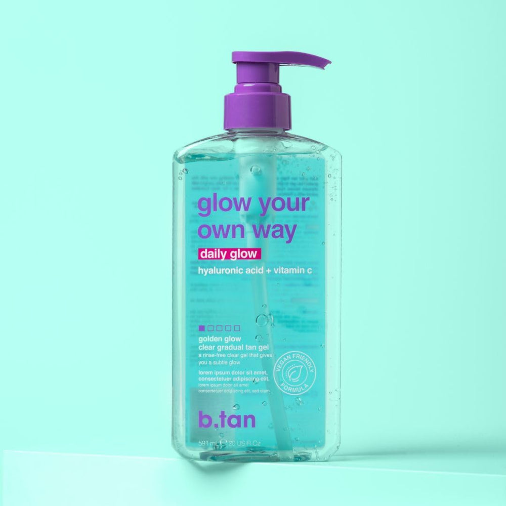B.TAN 20oz bottle keeps tanning convenient for ongoing glow at home.