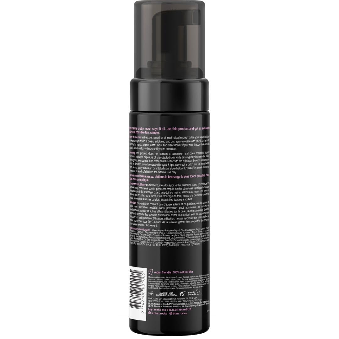 btan dark self tanner mousse dispense highlights rich color and smooth application