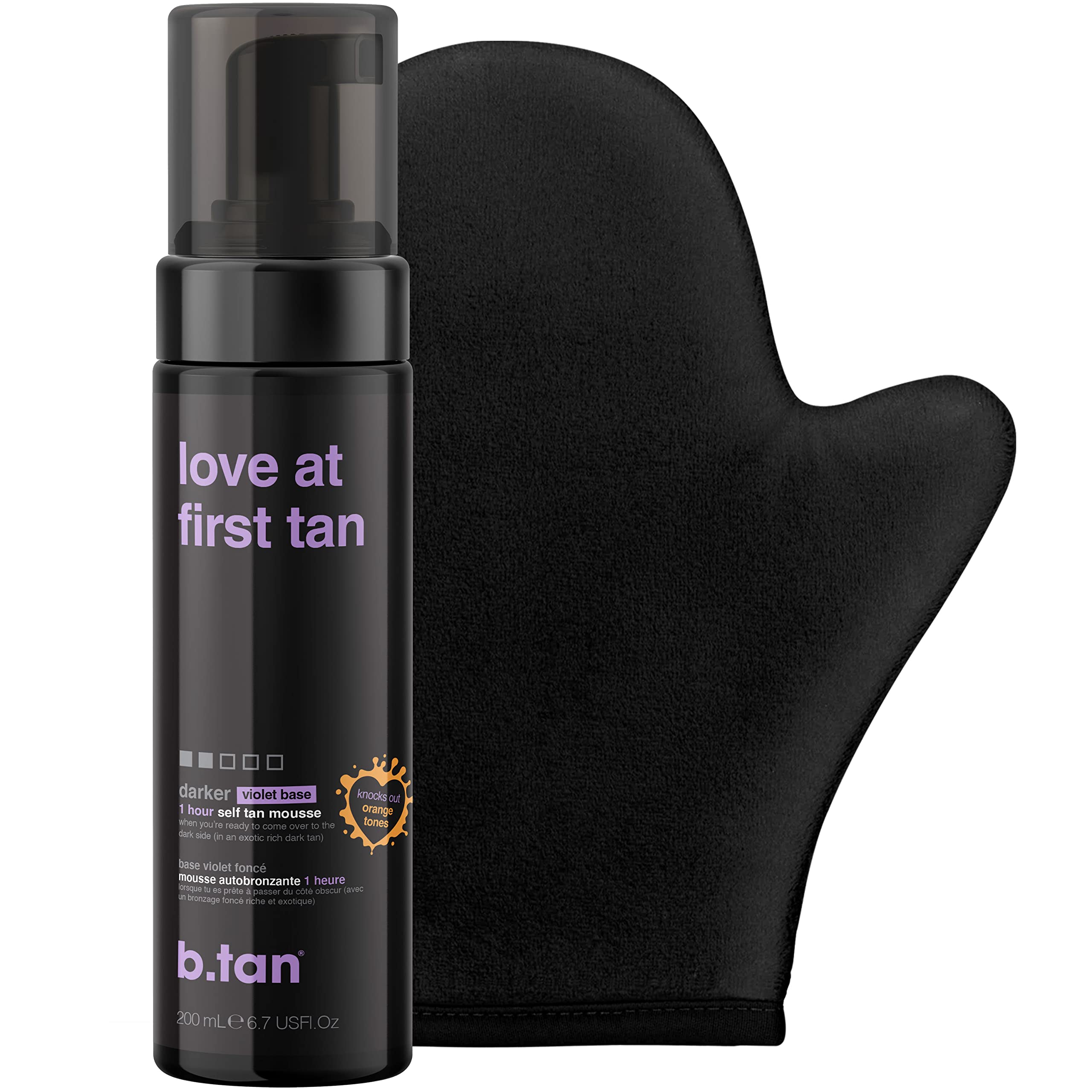 B.TAN Violet Self Tanner bottle promises a natural bronze glow for effortless color.