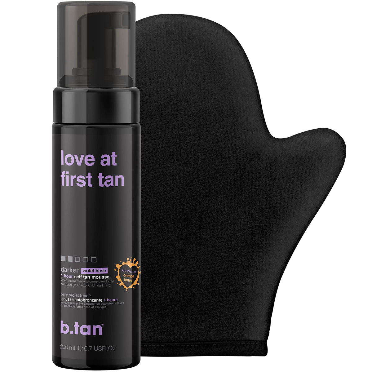 B.TAN Violet Self Tanner bottle promises a natural bronze glow for effortless color.