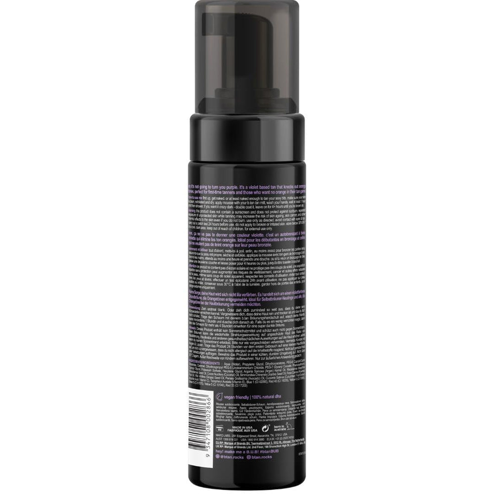 B.TAN Violet Self Tanner foam dispense enables quick, streak-free color.
