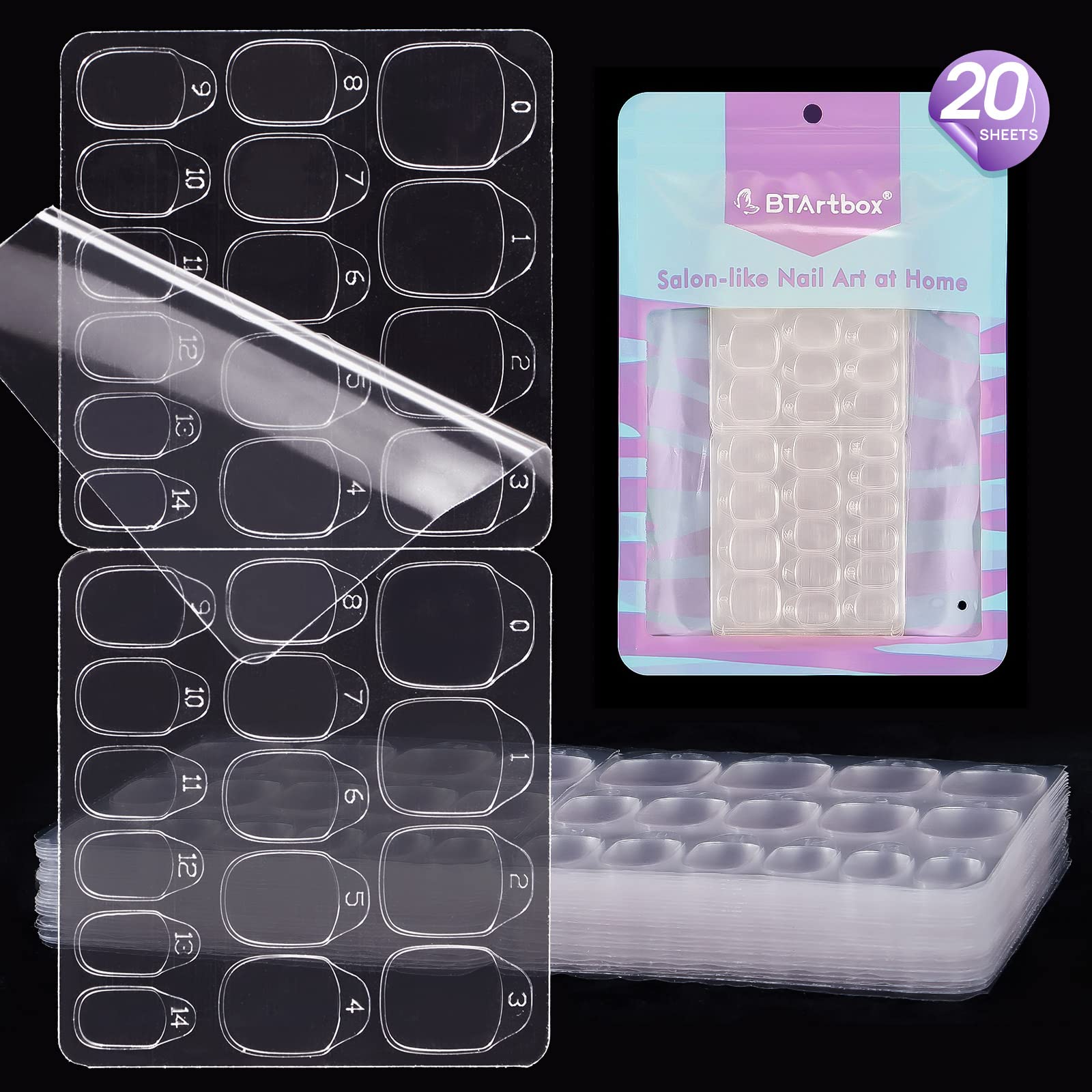BTArtbox adhesive tabs in 15 sizes closeup for precise, natural-looking nail fit