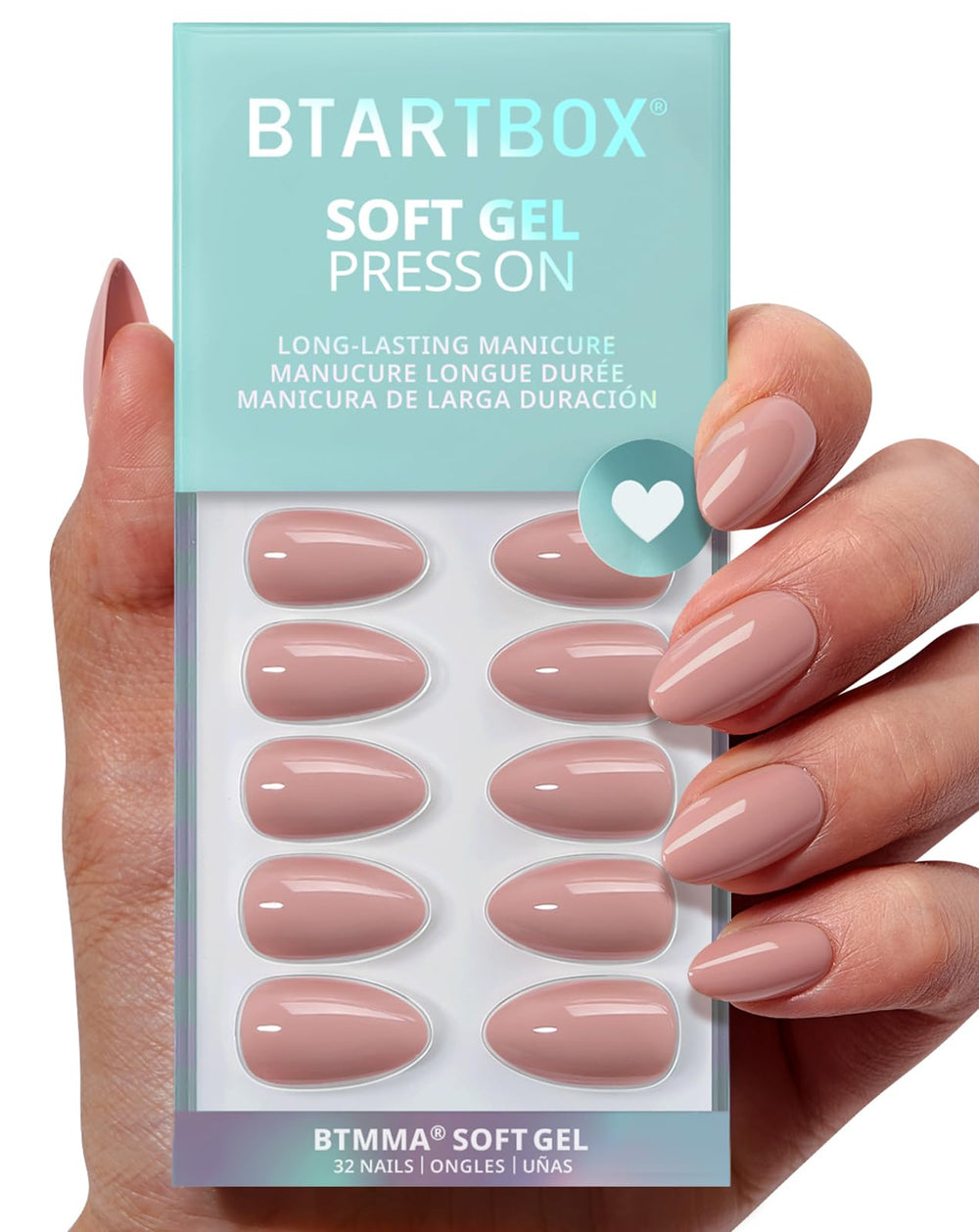 BTArtbox almond nails flesh pink nude close-up for natural look and seamless blend