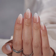 BTArtbox almond press-on nails in vanilla-cream closeup show natural gel finish for easy at-home glam.