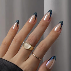 BTArtbox Black Swan french-tip nails showcase a glossy finish for salon-ready looks.