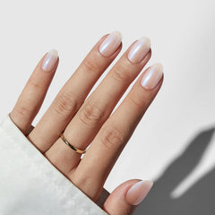 BTArtbox chrome pearl nails oval shape emphasizes natural look and comfortable wear