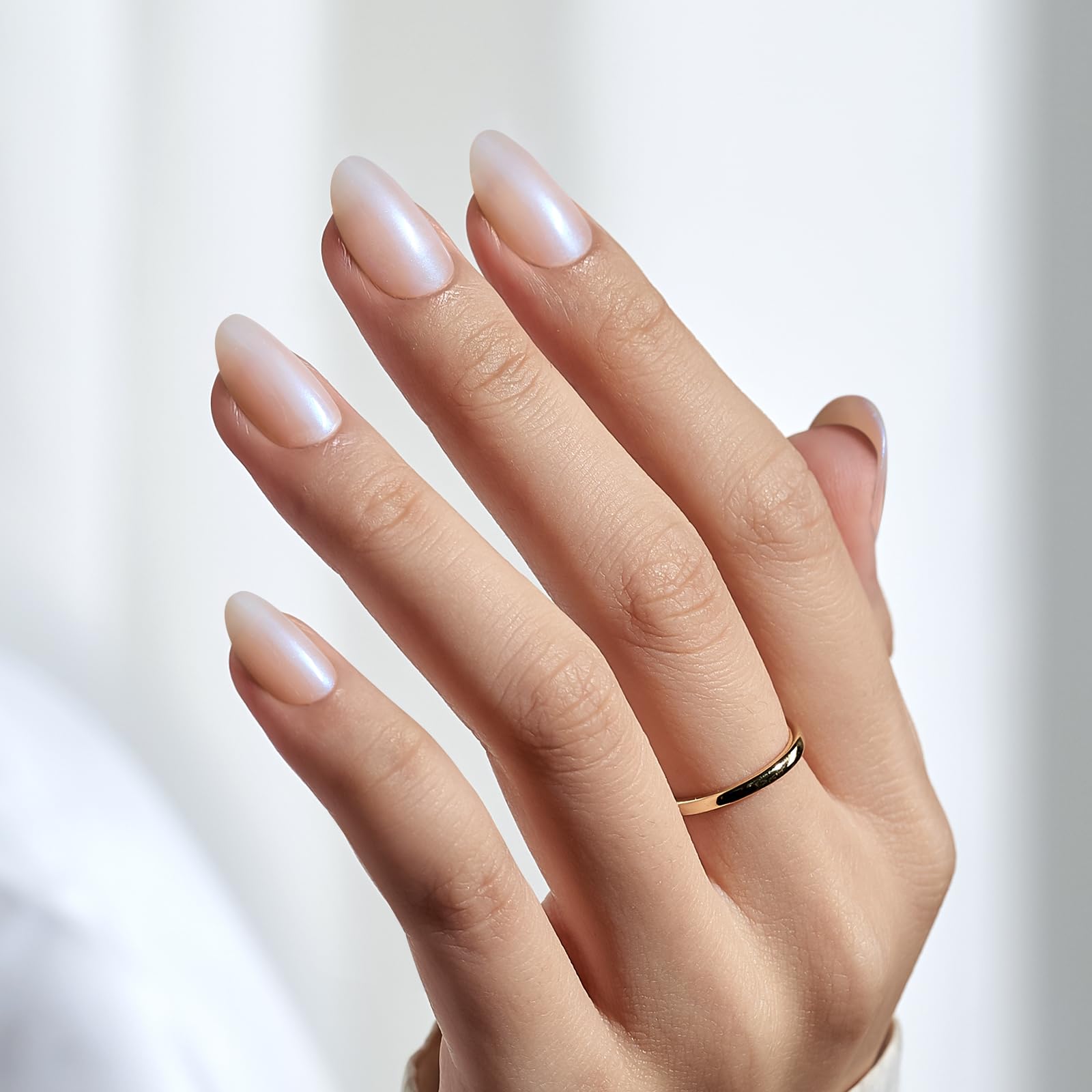BTArtbox chrome pearl nails on hand highlight seamless cuticle line and natural fit