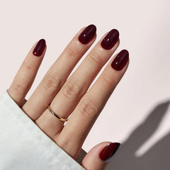 BTArtbox dark red press-on nails in coffee bean shade with kit box for easy at-home glam.