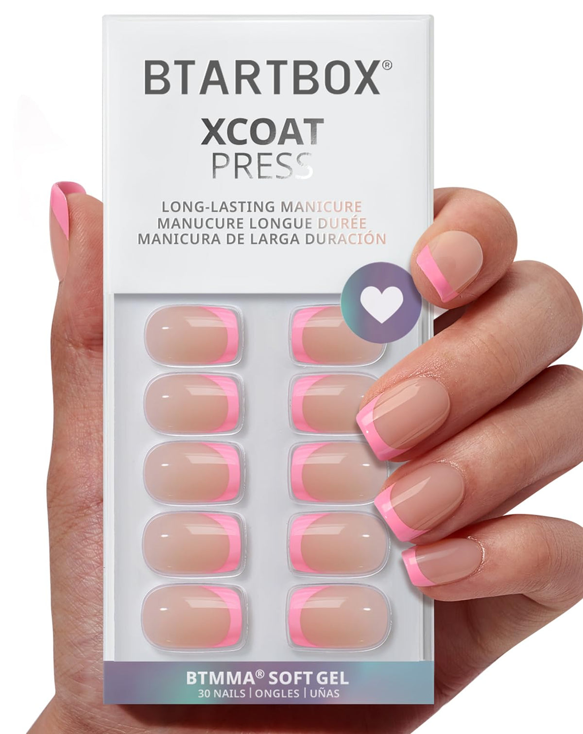 BTArtbox Dolce Pink French Tip nails in square shape for quick salon-like manicure