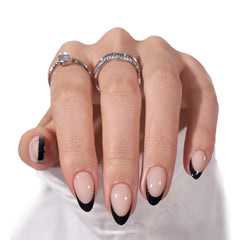 BTArtbox French Tip nails almond black closeup with glossy gel finish for chic nails