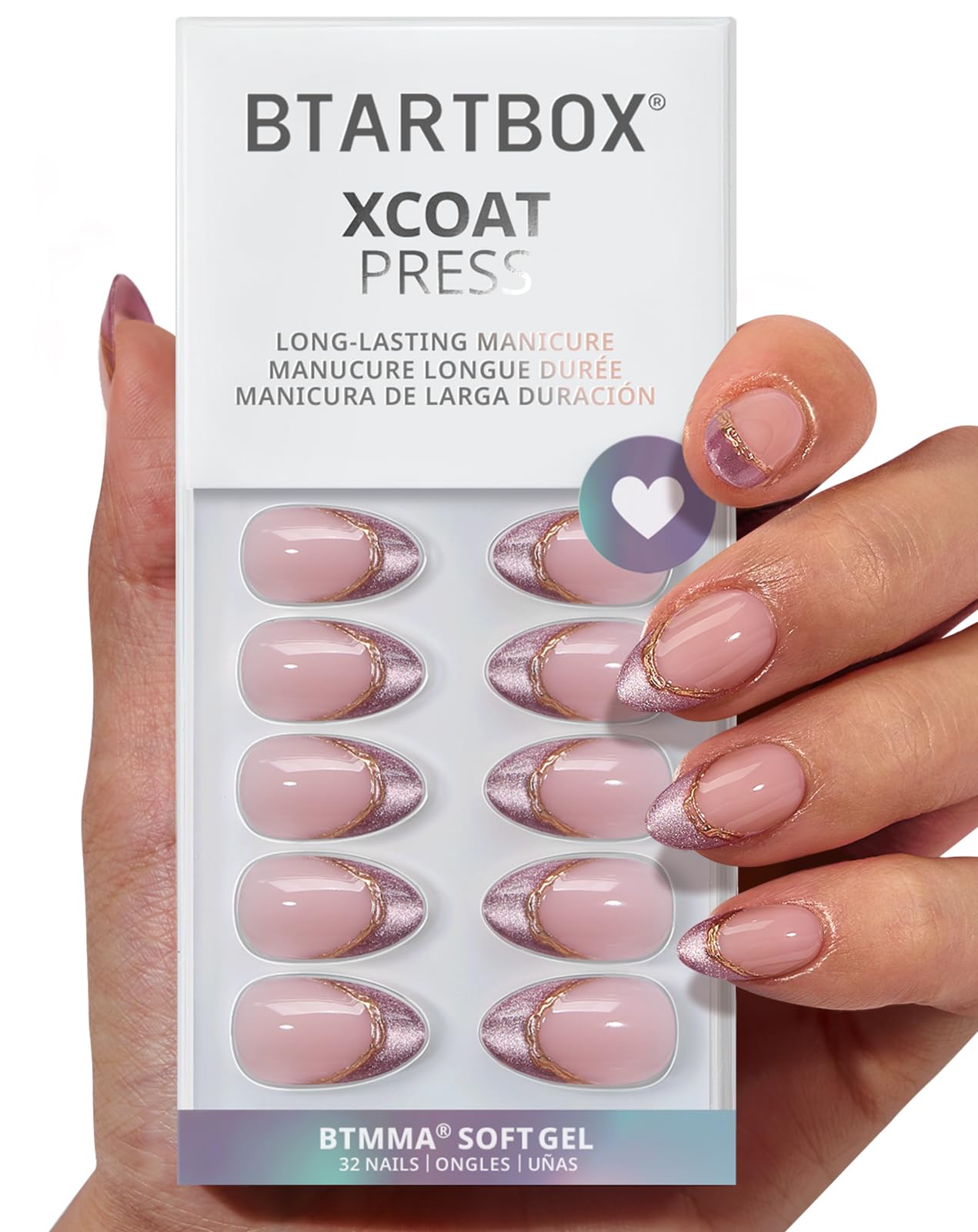BTArtbox Pink Aurora nails with gel glow offer at-home elegance.
