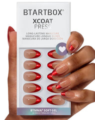 BTArtbox Ruby Slipper French tip nails on showcase for party-ready glamour