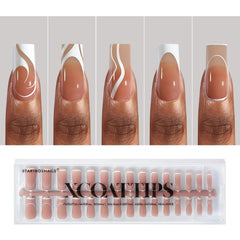 BTArtbox French Tip press-on nails swirl styles collection for salon-quality looks in minutes.
