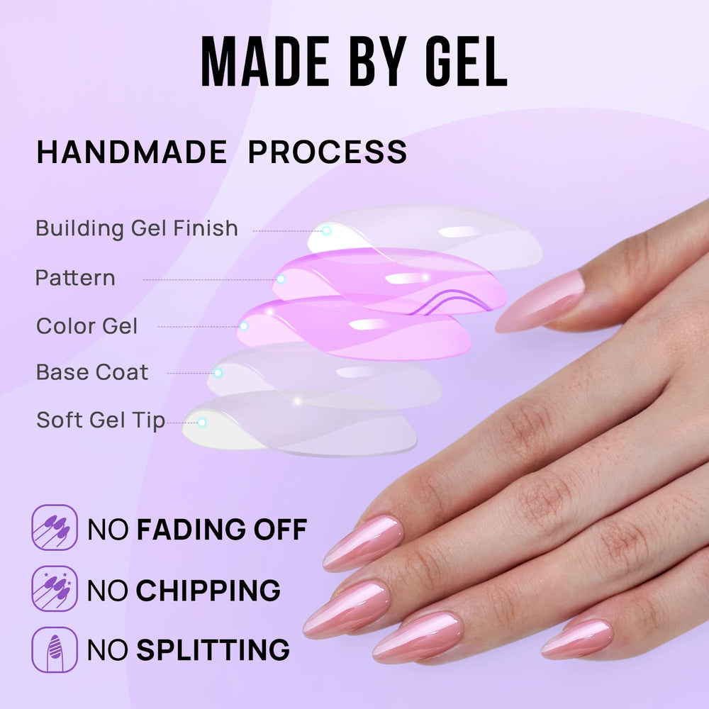 BTArtbox Lotus Glazed almond nails offer flexible wear for typing and tasks