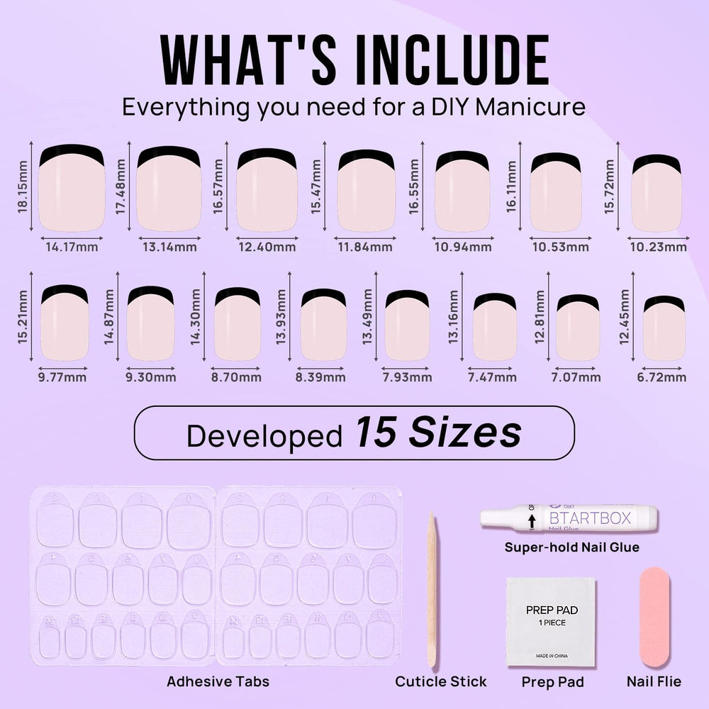 BTArtbox nails in 15 size range demonstrating customizable fit