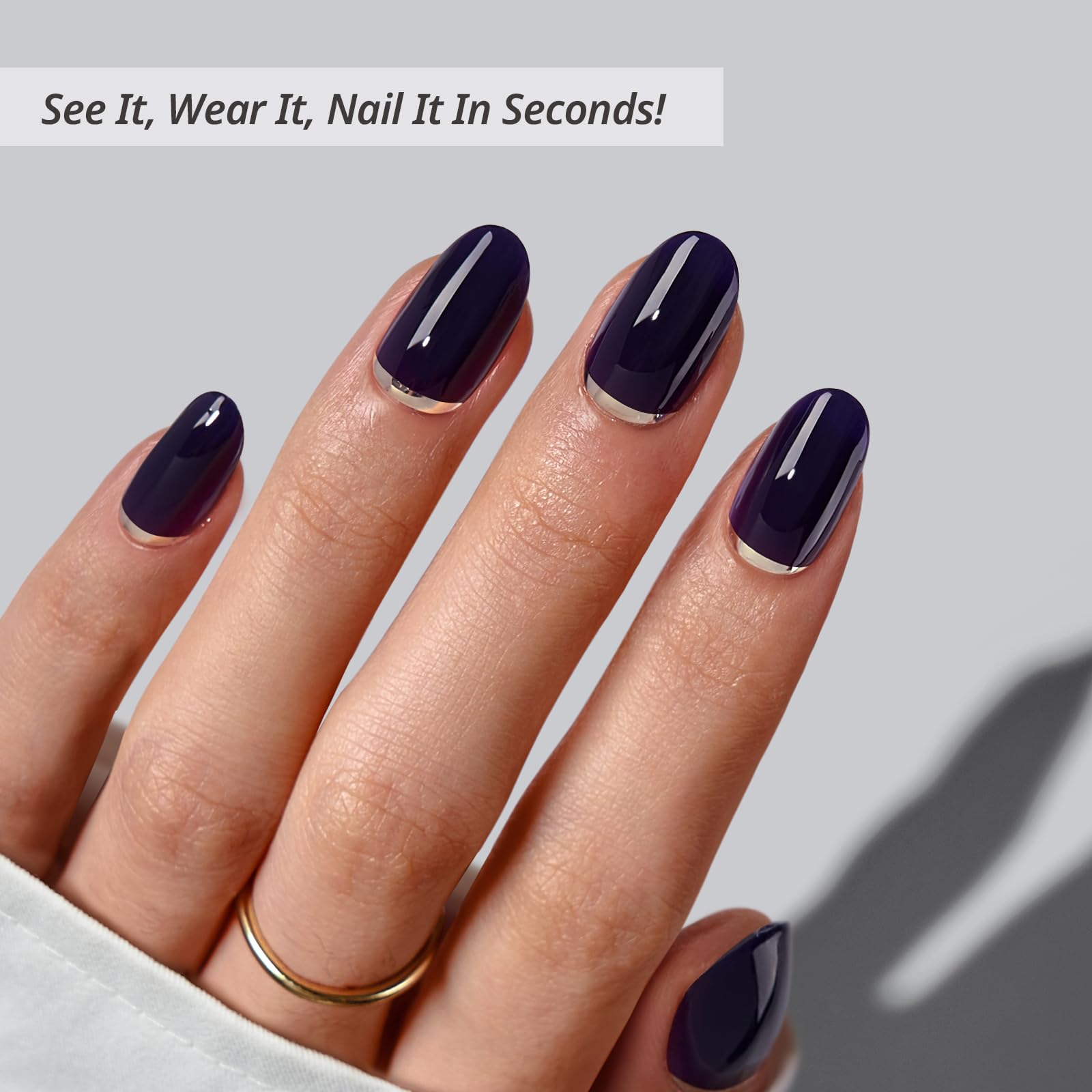 BTArtbox oval nails dark blue foil closeup shows metallic finish