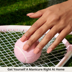 BTArtbox peach orange short nails close-up shows opaque color for daily wear.