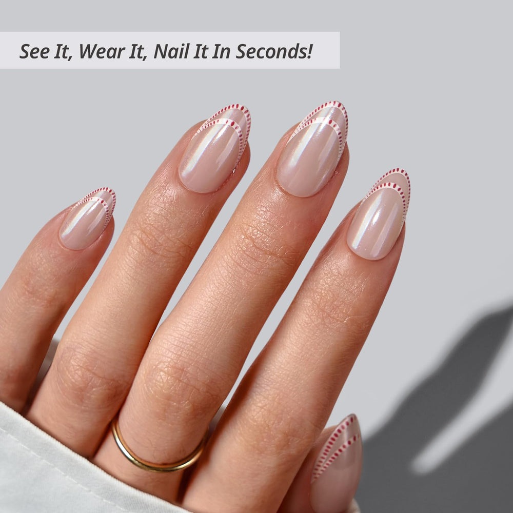 BTArtbox Peppermint Kiss nails in white pink short almond shade