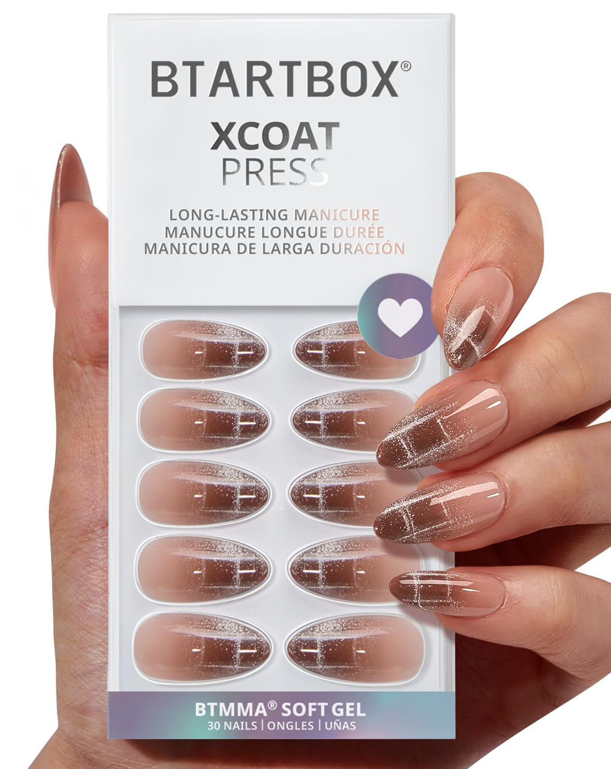 BTArtbox Plaid Memory cat-eye nails pack showcases natural look and durable wear for daily use.