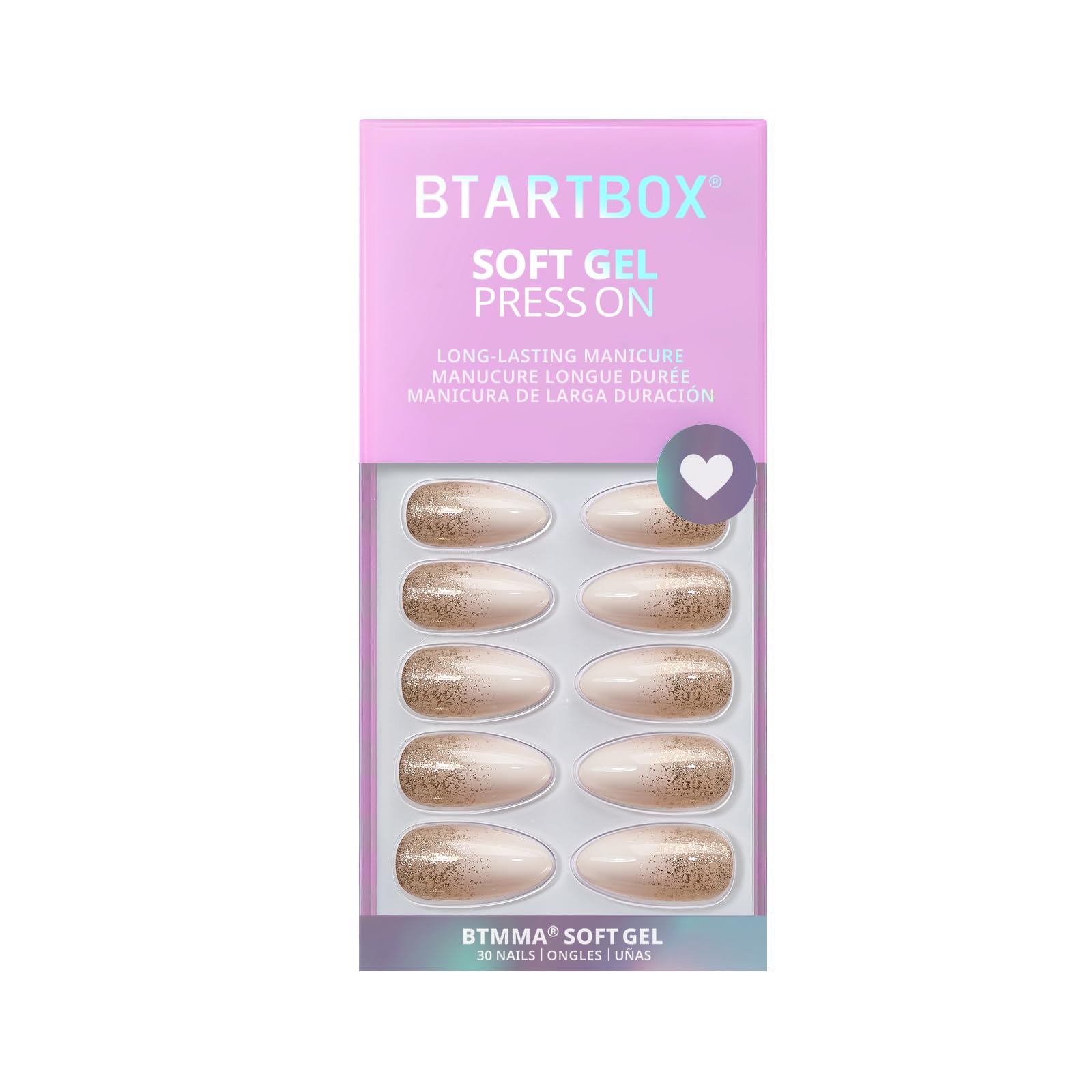 BTArtbox almond champagne frost nails removal image demonstrates warm-water easy removal.