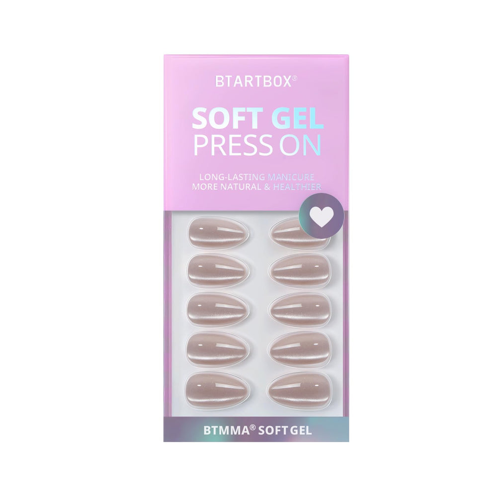 BTArtbox Almond nails demonstrate flexible gel fit for comfortable wear